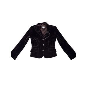 Fair Indigo Womens 6 Brown Velvet Blazer Jacket Silk Blend Tailored Pockets